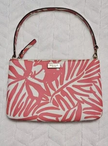 Kate Spade Womens Pink & White Palm Leaves Clutch Pencil Purse Cosmetic Bag H154 - Picture 1 of 17