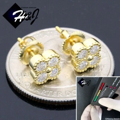 925 STERLING SILVER MOISSANITE GOLD PLATED 3D FLORAL CLUSTER STUD EARRING*MGE280 - Image 1 of 4