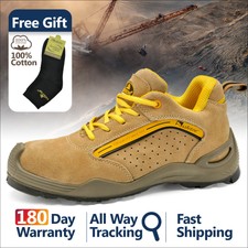Safetoe Safety Shoes Mens Work Boots Steel Toe Yellow Leather Breathable L-7296
