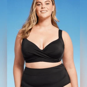 NWT Lands’ End Women Plus Size Black Underwire Twist Front Bikini Swim Top - 24W - Picture 1 of 10
