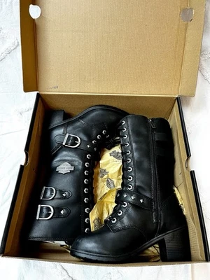 Harley-Davidson Aldale Waterproof Tall Lace Womens Motor Boots New In Box Size 6 - Image 1 of 4