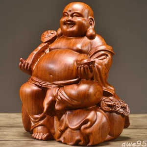 Maitreya Buddha Wood Carving Ornament Rosewood Handicraft Living Room Decoration - Picture 1 of 4