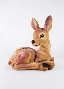 Vintage Large Flocked Sitting Deer Laying Fawn Figure - Picture 1 of 9
