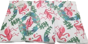 Set of 3 Same Printed Microfiber Towels (15"x25") 2 FLAMINGOS & PALM TREES, SH - Picture 1 of 8