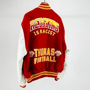 Custom Holloway Wool Red Yellow Varsity Protest Statement Jacket Leather Sleeves - Picture 1 of 11