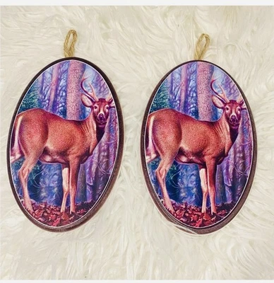 Deer Forest Scenery Wall Art Plaques Set of 2 Cabin Lodge Decor Home Decor New - Image 1 of 2