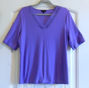 Talbots V-Neck Purple Women's Tee Shirt Blouse Ribbed Top SZ L EXCELLENT - Picture 1 of 2