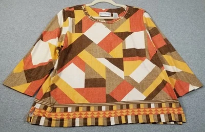 Alfred Dunner Top Womens Medium M Abstract Geometric ¾ Sleeve Stretch Artsy Knit - Image 1 of 4