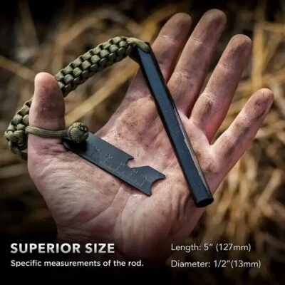 HUGE 5 x 1/2" FERRO ROD Fire Starter Survival Striker Flint + Emergency Paracord - Image 1 of 4