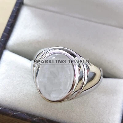 Pedra da lua vívida corte oval com anel de prata esterlina 925 masculino #B100 - Imagem 1 de 4