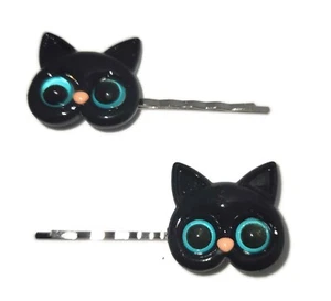 CATS with BLUE EYES Animal - Handmade Bobby PIn Hair clips - Set of 2 (new) - Picture 1 of 3