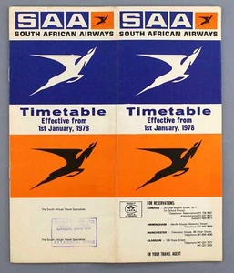 SOUTH AFRICAN AIRWAYS SAA AIRLINE TIMETABLE JANUARY 1978 SAL - Picture 1 of 3
