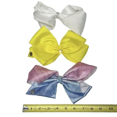 Jojo Siwa Lote De 3 Grandes Mega Niñas Lazos Para Cabello Blanco Amarillo Azul/Rosa Ombre Foto 1 de 4