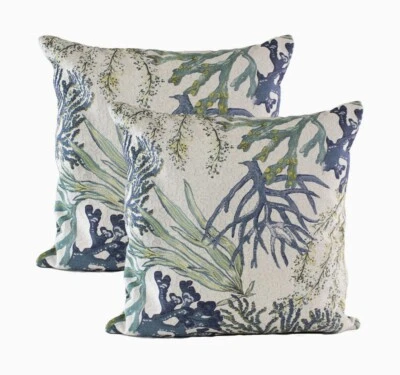 Coastal Pillows Nwots 16” X 16”  2x Washable, Zip Open, Blue Green Reef Ocean - Image 1 of 4