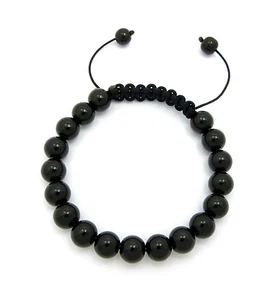 Unisex Jet Black 10mm Lava Stone,Glass Bead Macrame Adjustable Hip Hop Bracelet  - Picture 1 of 12