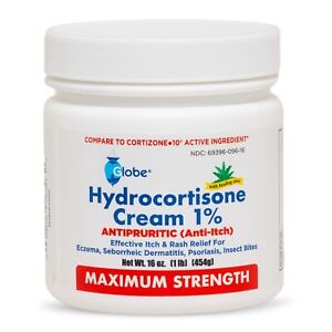 Globe Hydrocortisone Maximum Strength Cream 1% w/ Aloe, 16 oz, Anti-Itch Cream!