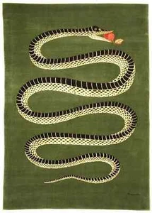 Alfombra de lana acolchada a mano tradicional de diseño moderno verde serpiente hecha a mano - Imagen 1 de 5