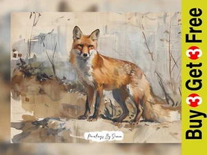 Vibrant Fox in Nature, Watercolor Painting Print 5"x7" on Matte Paper - Picture 1 of 6