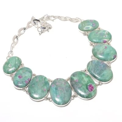 Collar de piedras preciosas con forma ovalada de rubí fucsita cadena ajustable joyería 18" PT 2649 Foto 1 de 4