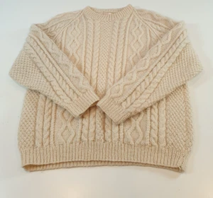 Vintage Wolle Grobstrick Pullover Zopfmuster Fischer Neuseeland Herren 2XL Weiß - Bild 1 von 11
