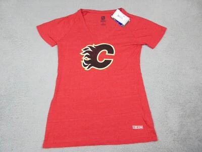 Calgary Flames Shirt Womens Large Red Logo V Neck Sean Monahan NHL Hockey CCM - Image 1 of 4