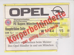 Boleto usado de coleccionista FC Bayern Munchen v Bayer Leverkusen 17-12-97 1/4 final DFB - Imagen 1 de 2