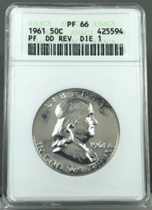 1961 DDR ~ Double Die Reverse Die 1 ~ Proof Franklin Half Dollar ANACS PF66 - Picture 1 of 4