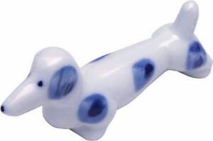 2 PCS. Japanese Porcelain Chopstick Rest Blue Daschund Dog Doggie Made in Japan