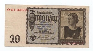GERMANY 20 REICHSMARK 1939 SWASTIKA PICK 186 LOOK SCANS - Picture 1 of 2