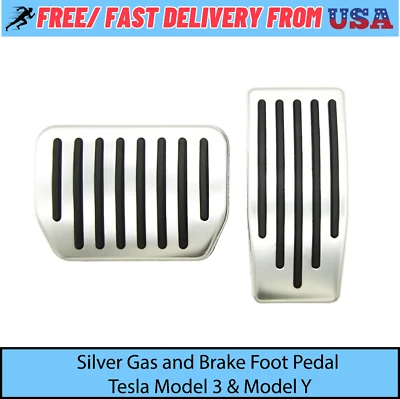 2 PCS Foot Pedal Aluminum Alloy Anti-Slip Gas Brake Pedal Cover Tesla Model 3 &Y - Image 1 of 4