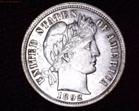 !892 Silver Barber Dime BU Appearance PQ Coin Look At Corn Kernels Reverse  #BD1 Cover