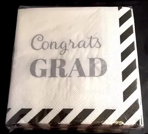 Graduation Day 40 Paper Napkins White w/ 'Congrats GRAD' w/ black trim - NIP - Picture 1 of 3