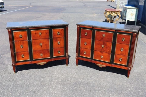 Pair Hand-Made Custom French Bronze Mounted Cherry and Ebonized Commodes Cover