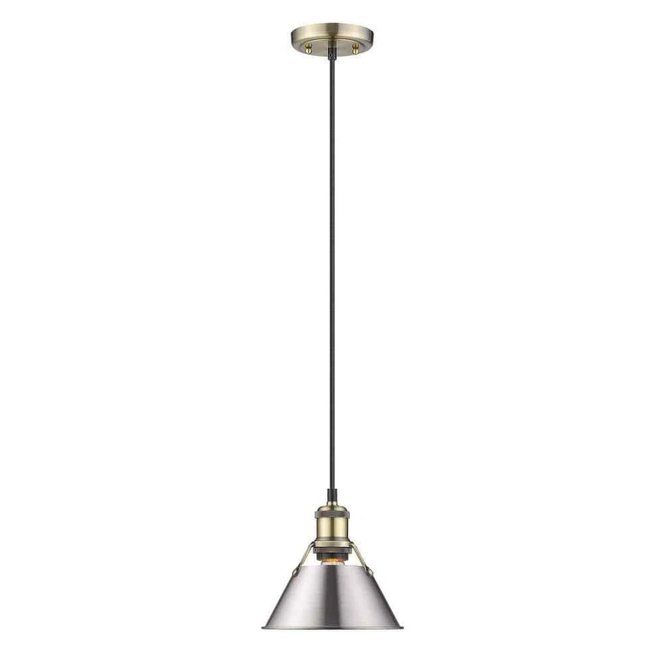 Golden Lighting Orwell AB Mini Pendant - 7 in in Aged Brass  Pewter Shade - Image 1 of 3
