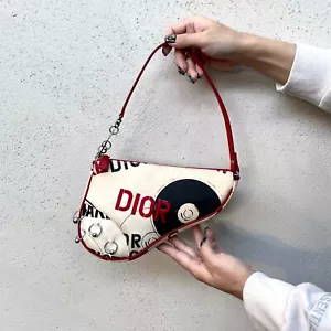 RARE☆☆☆Auth CHRISTIAN DIOR Hardcore Record Motiv Saddle Bag PM - Picture 1 of 12