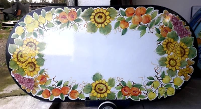 Tavolo in pietra lavica dell'etna dipinto a mano COMPLETO. - Immagine 1 di 4