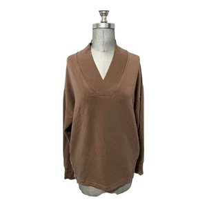 Athleta Clarity V-Neck Rustic Beige Ling Sleeve Sweatshirt Size L - Picture 1 of 7