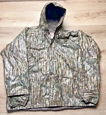 REAL TREE WEATHER-RITE Hooded Camo Hunting PVC Nylon Rain Slicker Coat 8460 Sz-M - Image 1 of 4