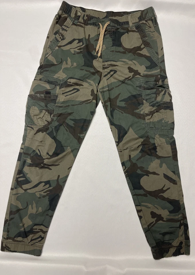 "Pantalones cargo Wrangler para niños jugadores verdes camuflados bolsillos 16 R cintura elástica entrepierna 27""" Foto 1 de 4