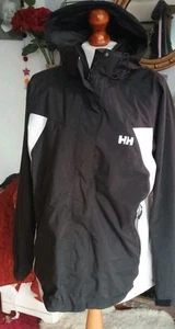 Women's Retro Helly Hansen Helly Tech Jacket Black White XL Removable Hood - Picture 1 of 23
