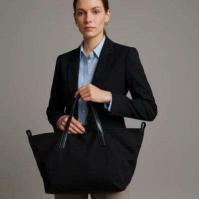 Bolsa tote ZARA preta de couro sintético bolsa de ombro grande Carryall Shopper Travel $69 - Imagem 1 de 4