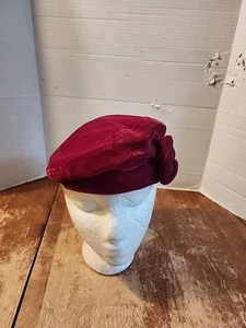 Vintage 1950s Hat Joyce of Ca Upscale Womens Raspberry Beret with Bow Velvet Med - Picture 1 of 7