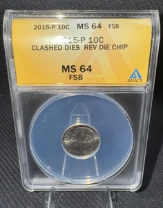 2015-P Roosevelt Dime Clashed Dies Rev Die Chip MS 64 FB ANACS Rare High Grade  - Picture 1 of 4