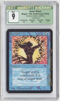 Graded Gold Signed Spell Blast CGC 9 MINT w/10 Alpha Artist Brian Snoddy MTG! - Image 1 of 2