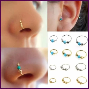 3 pz/set retrò perline rotonde anello naso orecchini narice cerchio corpo piercing gioielli - Foto 1 di 30