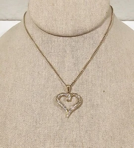 10K Yellow Gold G+ Baguette Diamonds Heart Pendant With 12k GF Chain 18" - Picture 1 of 7