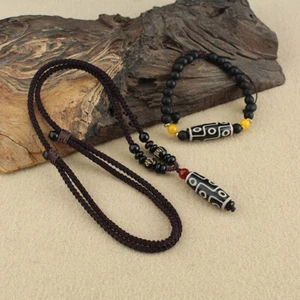 Handgefertigte Feng Shui Dzi Achat Halskette Glück Amulett Anhänger für Männer Frauen Paare - Bild 1 von 8