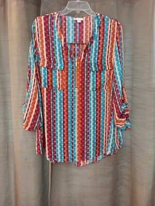 Nuevo sin etiquetas Blusa para mujer Cato elegante multicolor cuello en V con cremallera talla 18/20W - Imagen 1 de 7