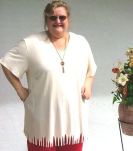 PLUS SIZE 24 = 3XL CREAM SHORT SLEEVE SHAGGY HEM ALL COTTON KNIT TSHIRT LONG TOP - Picture 1 of 2
