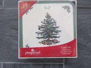 SPODE/PIMPERNEL SET OF 6 CHRISTMAS TREE COASTERS - BNIB.
